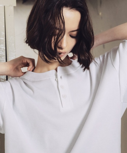 ROCHEM（ローシェン）の「サーマルヘンリーネックドローコードT（Tシャツ/カットソー・メンズ・ブラウン/グレー/ブラック/グレー系/ブラック系/ホワイト・XS/S/M/L）」の15枚目の写真