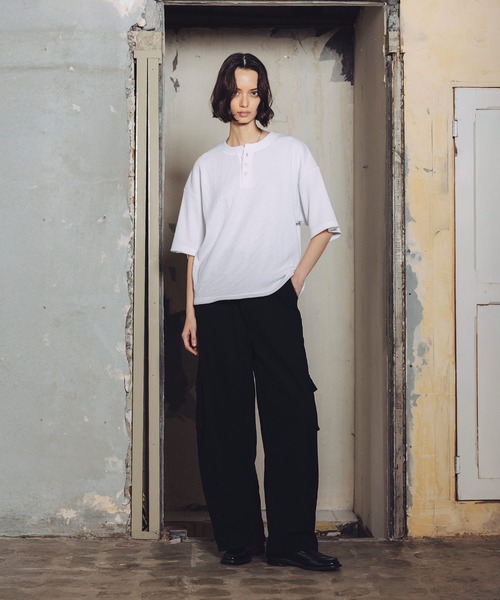 ROCHEM（ローシェン）の「サーマルヘンリーネックドローコードT（Tシャツ/カットソー・メンズ・ブラウン/グレー/ブラック/グレー系/ブラック系/ホワイト・XS/S/M/L）」の16枚目の写真