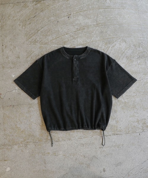 ROCHEM（ローシェン）の「ヴィンテージ加工サーマルヘンリーネックドローコードT（Tシャツ/カットソー・メンズ・ブラウン/グレー/ブラック・XS/S/M/L）」の12枚目の写真