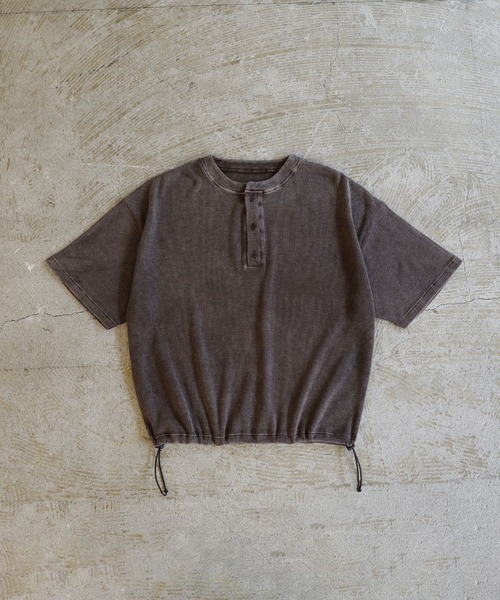 ROCHEM（ローシェン）の「ヴィンテージ加工サーマルヘンリーネックドローコードT（Tシャツ/カットソー・メンズ・ブラウン/グレー/ブラック・XS/S/M/L）」の14枚目の写真
