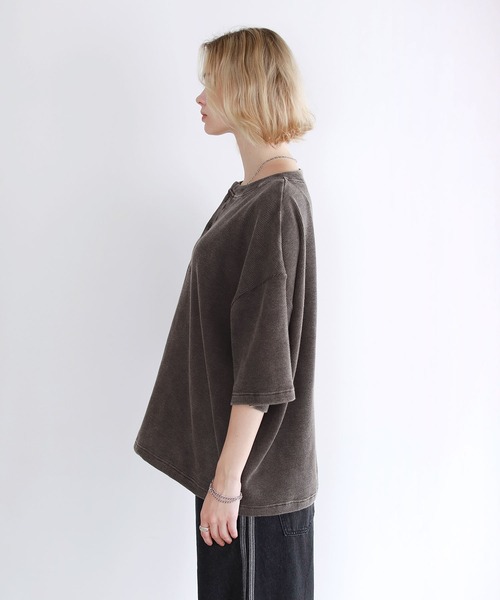 ROCHEM（ローシェン）の「ヴィンテージ加工サーマルヘンリーネックドローコードT（Tシャツ/カットソー・メンズ・ブラウン/グレー/ブラック・XS/S/M/L）」の16枚目の写真