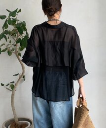 【WEB限定】バックフリル異素材切替シャツ