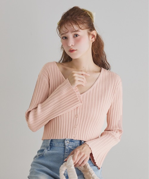 one after another NICE CLAUP(ワンアフターアナザーナイスクラップ)の「【WEB限定/REVIVAL】フレアスリーブVネックカーディガン(カーディガン/ボレロ・レディース・オフホワイト/イエロー/ピンク/ブラック/ピンク系・FREE)」の5枚目の写真
