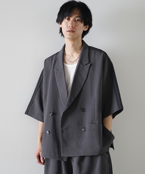 MinoriTY(マイノリティ)の「【MinoriTY】サイドラインダブルテーラードジャケット メンズ 夏服(テーラードジャケット・メンズ・チャコール/ブラウン/ブラック・S/L/M)」の13枚目の写真