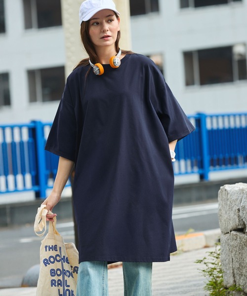 クイックドライ〉ビッグシルエット ストレッチTシャツワンピース【THE