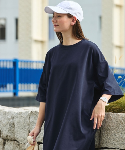 クイックドライ〉ビッグシルエット ストレッチTシャツワンピース【THE