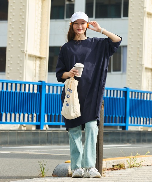 クイックドライ〉ビッグシルエット ストレッチTシャツワンピース【THE