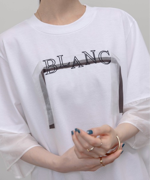 Eimee Law（エイミーロウ）の「テープロゴ エンブロ切替トップス（Tシャツ/カットソー・レディース・ブラウン/オフホワイト/ブラック/グレー・FREE）」の10枚目の写真