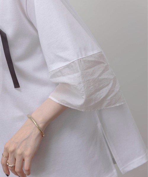 Eimee Law（エイミーロウ）の「テープロゴ エンブロ切替トップス（Tシャツ/カットソー・レディース・ブラウン/オフホワイト/ブラック/グレー・FREE）」の12枚目の写真