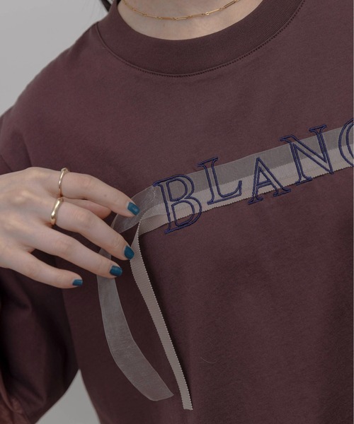 Eimee Law（エイミーロウ）の「テープロゴ エンブロ切替トップス（Tシャツ/カットソー・レディース・ブラウン/オフホワイト/ブラック/グレー・FREE）」の15枚目の写真