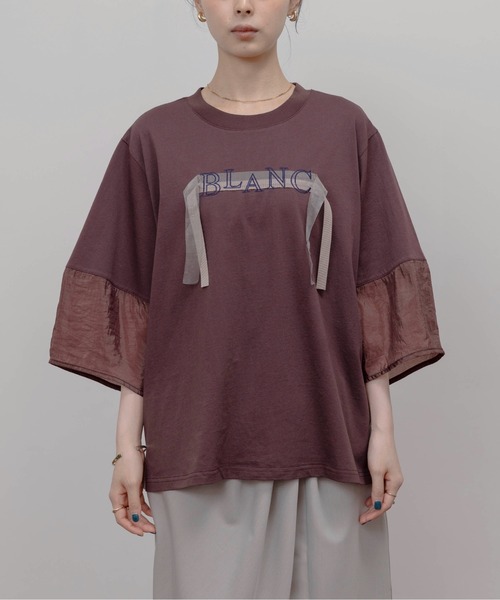 Eimee Law（エイミーロウ）の「テープロゴ エンブロ切替トップス（Tシャツ/カットソー・レディース・ブラウン/オフホワイト/ブラック/グレー・FREE）」の7枚目の写真