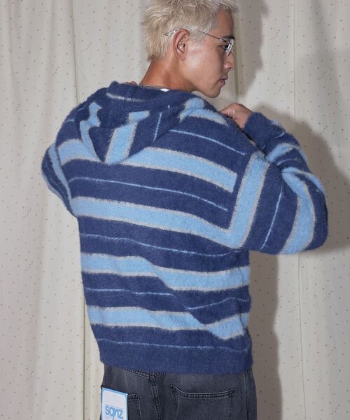 SEQUENZ（シークエンズ）】SHAGGY BORDER HOODIE ZIP / ボーダー