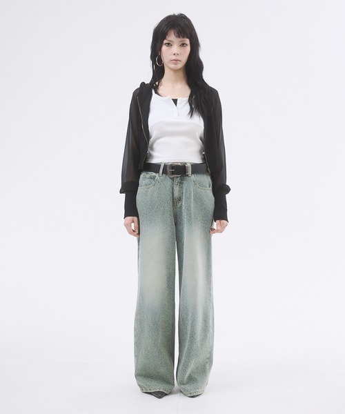 【adidas Originals】レオパードプリント デニム ルーズパンツ レオパードプリントルーズデニムパンツ レオパード柄（デニム