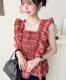 PEPLUM ペプラム ヨシキヒシヌマ シワ加工 トップス ブラウス 赤ピンク PEPLUM ペプラム ヨシキヒシヌマ シワ加工 トップス ブラウス 赤