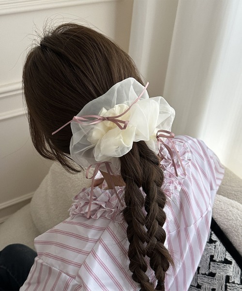 セール】透け感ヘアゴム シュシュ 蝶結び 韓国風（シュシュ
