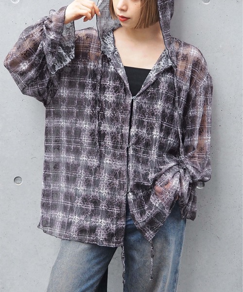 tiptop(ティップトップ)の「レースドロストパーカーカーディガン(Tシャツ/カットソー・レディース・オフホワイト/ブラック/ブラック系その他・FREE)」の3枚目の写真