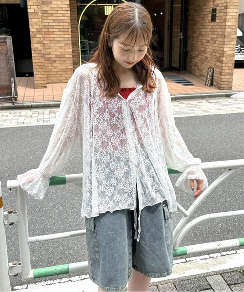 tiptop(ティップトップ)の「レースドロストパーカーカーディガン(Tシャツ/カットソー・レディース・オフホワイト/ブラック/ブラック系その他・FREE)」の5枚目の写真