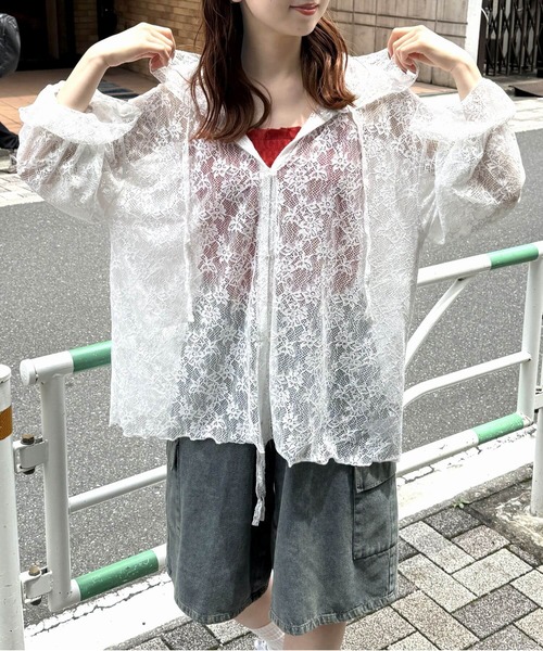パーカー/カーディガン 2201700 セール】レースドロストパーカーカーディガン（Tシャツ