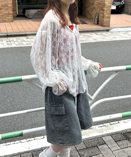 tiptop(ティップトップ)の「レースドロストパーカーカーディガン(Tシャツ/カットソー・レディース・オフホワイト/ブラック/ブラック系その他・FREE)」の8枚目の写真