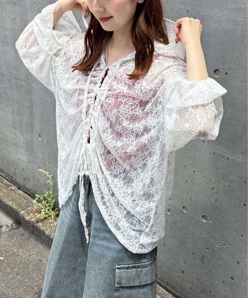 tiptop(ティップトップ)の「レースドロストパーカーカーディガン(Tシャツ/カットソー・レディース・オフホワイト/ブラック/ブラック系その他・FREE)」の13枚目の写真