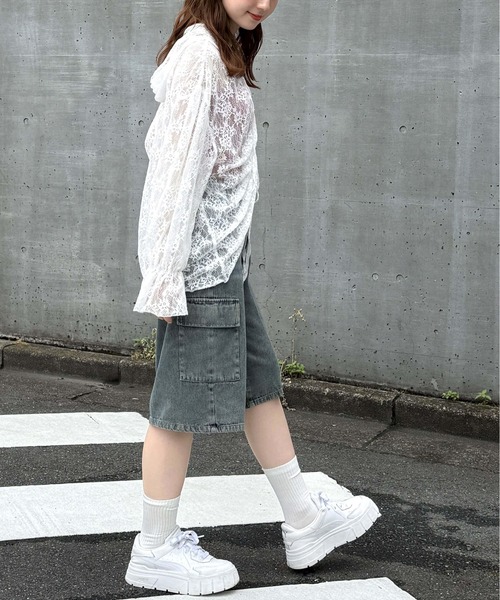 tiptop(ティップトップ)の「レースドロストパーカーカーディガン(Tシャツ/カットソー・レディース・オフホワイト/ブラック/ブラック系その他・FREE)」の15枚目の写真