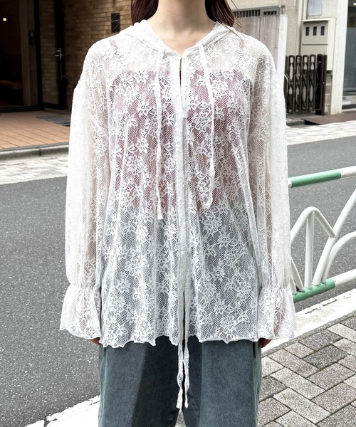 tiptop(ティップトップ)の「レースドロストパーカーカーディガン(Tシャツ/カットソー・レディース・オフホワイト/ブラック/ブラック系その他・FREE)」の16枚目の写真