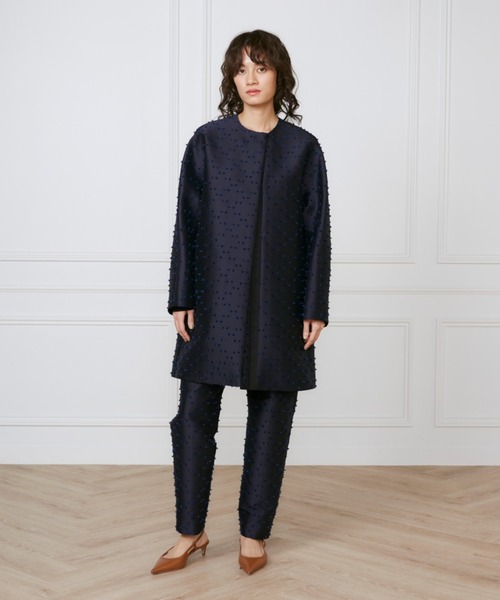 INED(イネド)の「ノーカラーAラインコート《la veille by SUPERIOR CLOSET》【セットアップ対応】(ノーカラーコート・レディース・ネイビー/アイボリー・9号)」の3枚目の写真