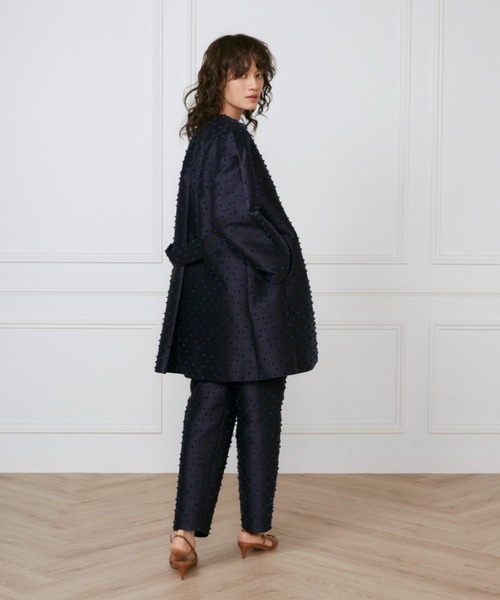 INED(イネド)の「ノーカラーAラインコート《la veille by SUPERIOR CLOSET》【セットアップ対応】(ノーカラーコート・レディース・ネイビー/アイボリー・9号)」の5枚目の写真