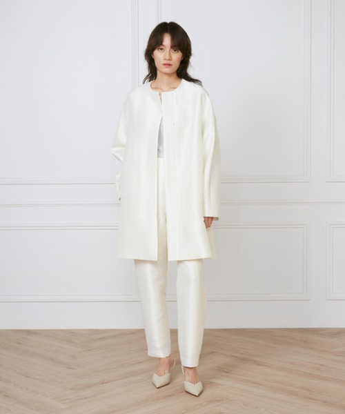 INED(イネド)の「ノーカラーAラインコート《la veille by SUPERIOR CLOSET》【セットアップ対応】(ノーカラーコート・レディース・ネイビー/アイボリー・9号)」の6枚目の写真
