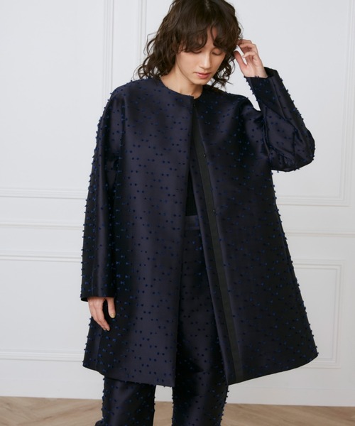 INED(イネド)の「ノーカラーAラインコート《la veille by SUPERIOR CLOSET》【セットアップ対応】(ノーカラーコート・レディース・ネイビー/アイボリー・9号)」の14枚目の写真