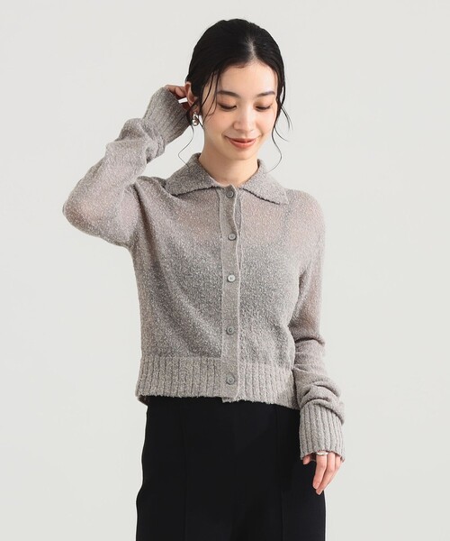 Demi-Luxe BEAMS（デミルクス ビームス）の「【1/9再値下げ】AK+1 / ポロカラーショート カーディガン［手洗い可］（ニット/セーター・レディース・ブラック/ライトグレー・ONE SIZE）」の7枚目の写真