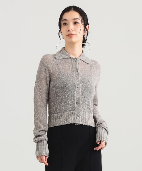 Demi-Luxe BEAMS（デミルクス ビームス）の「【1/9再値下げ】AK+1 / ポロカラーショート カーディガン［手洗い可］（ニット/セーター・レディース・ブラック/ライトグレー・ONE SIZE）」の8枚目の写真