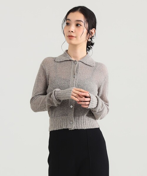 Demi-Luxe BEAMS（デミルクス ビームス）の「【1/9再値下げ】AK+1 / ポロカラーショート カーディガン［手洗い可］（ニット/セーター・レディース・ブラック/ライトグレー・ONE SIZE）」の9枚目の写真