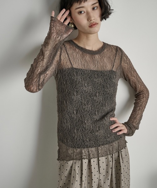 THE YOn（ザヨン）の「ストレッチレースクルーネックPO（Tシャツ/カットソー・レディース・グレイッシュベージュ/ブラック/ピンク/アイボリー・FREE）」の9枚目の写真