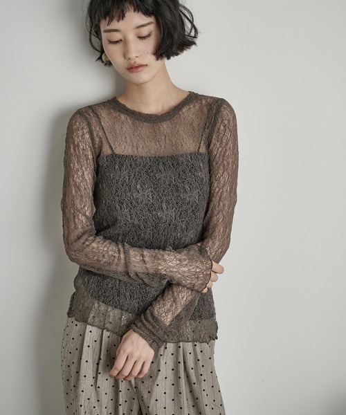 THE YOn（ザヨン）の「ストレッチレースクルーネックPO（Tシャツ/カットソー・レディース・グレイッシュベージュ/ブラック/ピンク/アイボリー・FREE）」の10枚目の写真