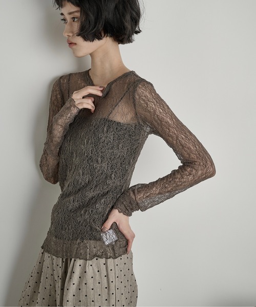 THE YOn（ザヨン）の「ストレッチレースクルーネックPO（Tシャツ/カットソー・レディース・グレイッシュベージュ/ブラック/ピンク/アイボリー・FREE）」の11枚目の写真