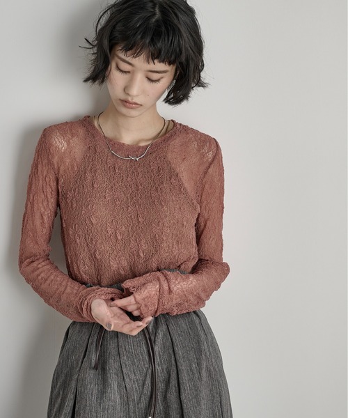 THE YOn（ザヨン）の「ストレッチレースクルーネックPO（Tシャツ/カットソー・レディース・グレイッシュベージュ/ブラック/ピンク/アイボリー・FREE）」の20枚目の写真