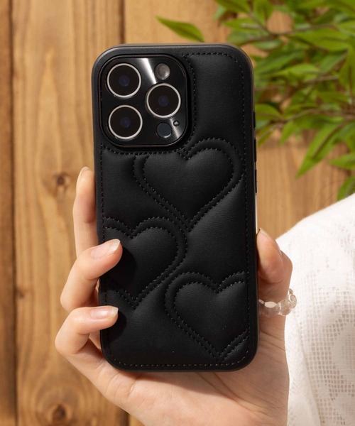 iPhoneケース カバー PUレザー ハートキルティング【iPhone 13/14/15