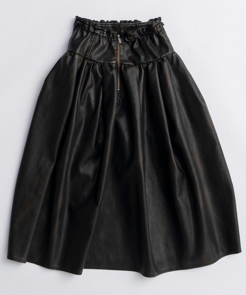 MAISON SPECIAL(メゾンスペシャル)の「Waist Frill Vegan Leather Mid-length Skirt/ウエストフリルヴィーガンレザーミモレスカート(スカート・レディース・ブラウン/ブラック・36/38)」の13枚目の写真