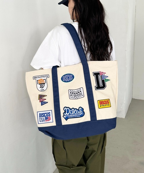 セール】DISCUS/ディスカス ワッペン ビッグトート/キャンバス/ロゴ