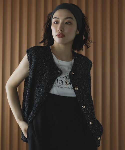 Green　Parks（グリーンパークス）の「ツイード風金釦ニットベスト（ベスト・レディース・アイボリー/ブラック/グレー・FREE）」の11枚目の写真