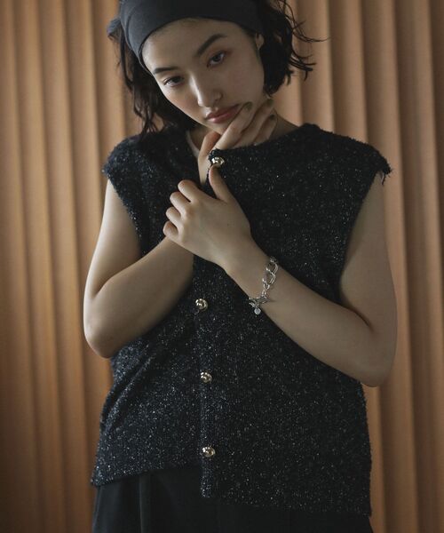 Green　Parks（グリーンパークス）の「ツイード風金釦ニットベスト（ベスト・レディース・アイボリー/ブラック/グレー・FREE）」の12枚目の写真