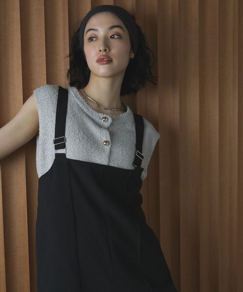 Green　Parks（グリーンパークス）の「ツイード風金釦ニットベスト（ベスト・レディース・アイボリー/ブラック/グレー・FREE）」の14枚目の写真