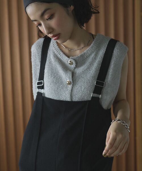 Green　Parks（グリーンパークス）の「ツイード風金釦ニットベスト（ベスト・レディース・アイボリー/ブラック/グレー・FREE）」の15枚目の写真