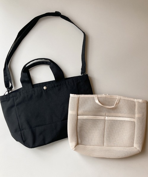 EARTH MADE(アースメイド)の「TOTE +INNER MESH 2WAY SHOULDER /取外し可/2SET(トートバッグ・レディース・グレー/ブラック/イエロー・FREE)」の2枚目の写真