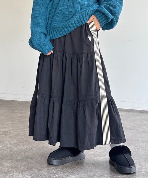 U.S. POLO ASSN.（ユーエスポロアッスン）の「ティアードスカート（スカート・レディース・アイボリー/ブラック/ネイビー/ブラウン系その他/グレー系その他/ブルー系その他/ブラック系その他/ベージュ系その他/ダークブルー/ベージュ系その他2/ブルー系その他2/ブラック系その他2/サックスブルー・FREE/PS）」の3枚目の写真