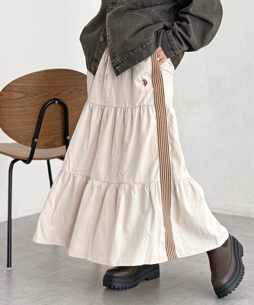 U.S. POLO ASSN.（ユーエスポロアッスン）の「ティアードスカート（スカート・レディース・アイボリー/ブラック/ネイビー/ブラウン系その他/グレー系その他/ブルー系その他/ブラック系その他/ベージュ系その他/ダークブルー/ベージュ系その他2/ブルー系その他2/ブラック系その他2/サックスブルー・FREE/PS）」の7枚目の写真