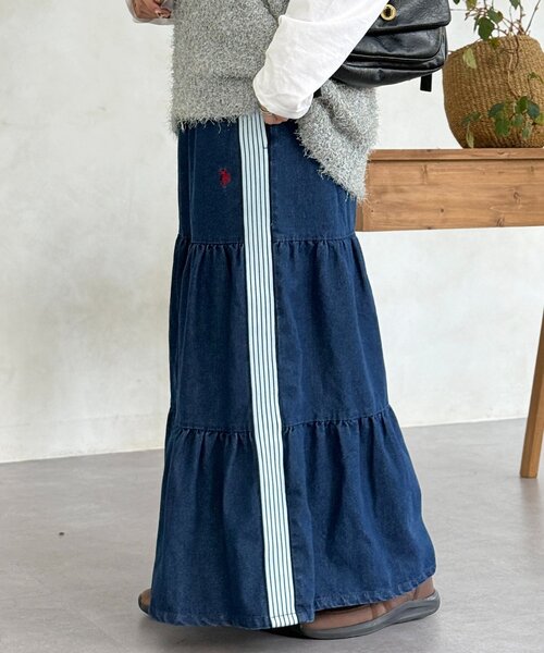 U.S. POLO ASSN.（ユーエスポロアッスン）の「ティアードスカート（スカート・レディース・アイボリー/ブラック/ネイビー/ブラウン系その他/グレー系その他/ブルー系その他/ブラック系その他/ベージュ系その他/ダークブルー/ベージュ系その他2/ブルー系その他2/ブラック系その他2/サックスブルー・FREE/PS）」の15枚目の写真