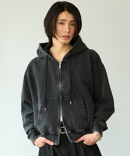 80s 90s riri ダブルジップ ダブルフェイス パーカー 短丈 ユーロ ADAMASTE パーカー Double Zip-Up Short Hoodie - ダブルジップ