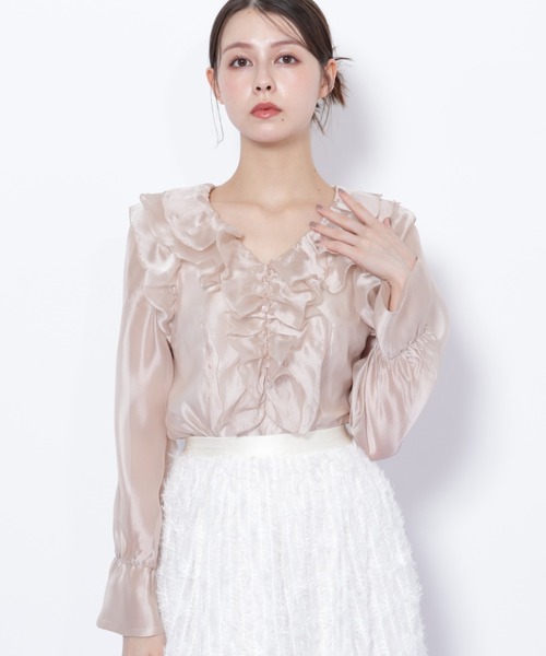 JILL by JILL STUART（ジルバイジルスチュアート）の「◇シアーフリルブラウス（シャツ/ブラウス・レディース・グリーン/ホワイト/ベージュ・FREE）」の3枚目の写真